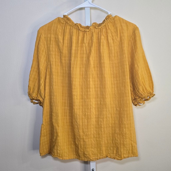 Universal Thread Tops - Universal Thread Mustard Yellow Ruffle Neck Puff Sleeve Blouse XL Mustard Gold